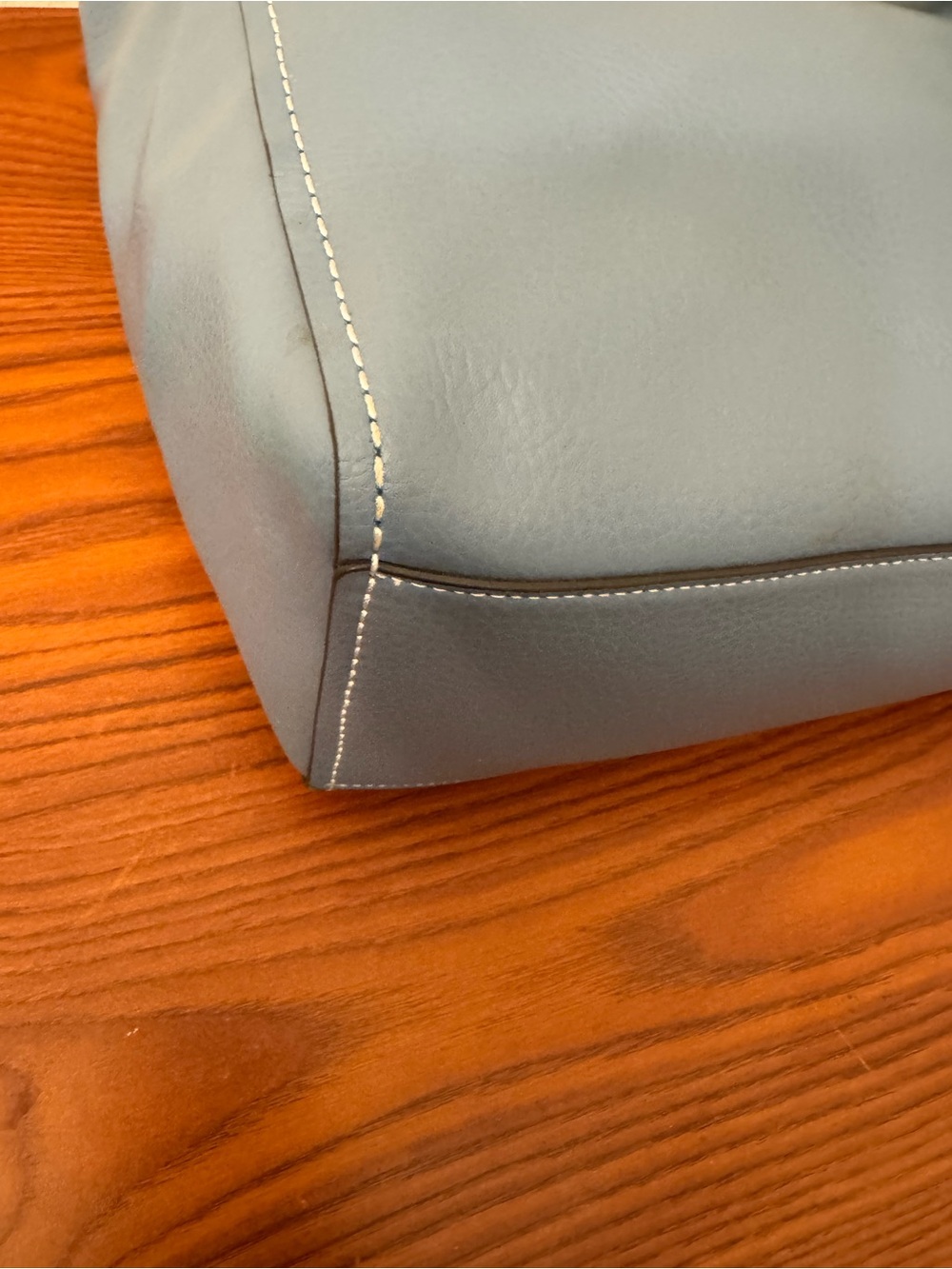 Coach Blue Leather Tote with Navy Striped Handles - Picture 11 of 16